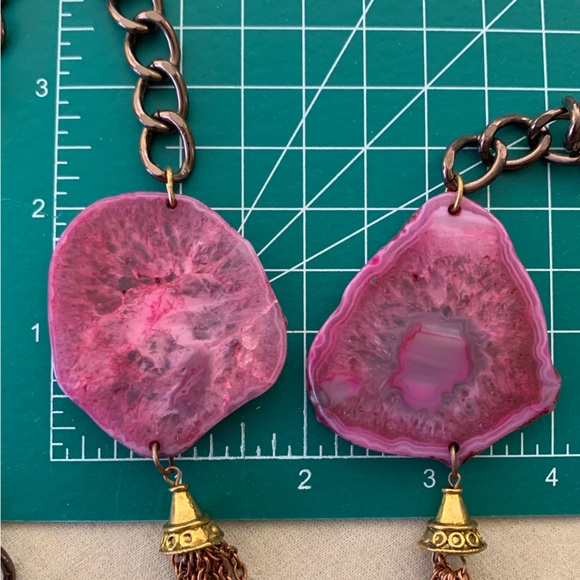 Dyed Orca Agate Slab Tassel Lariat Style Chunky Chain Vintage Necklace - Picture 6 of 7